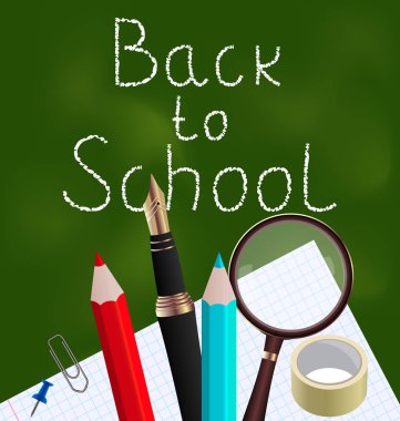 Blackboard ile renkli okul malzemeleri