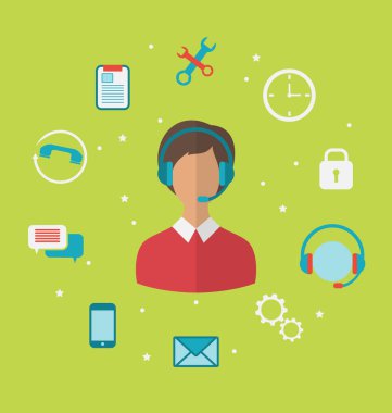 Çağrı Merkezi operatörü kadın kulaklık, yardım masası ile kavramı