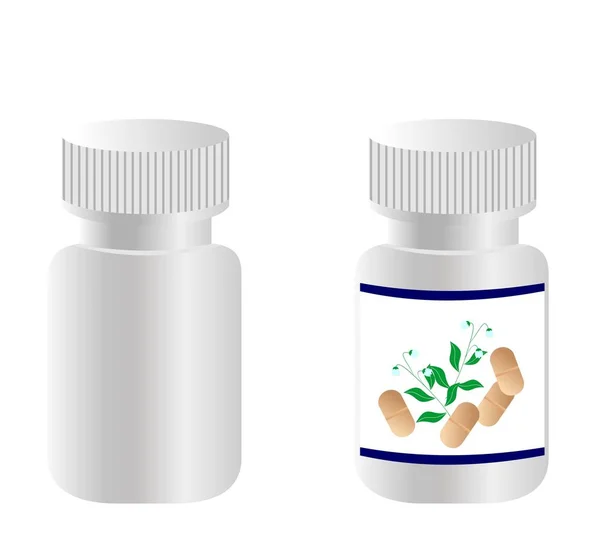 Två realistiska flaskor med tabletter är isolerad på vit backgro — Stockfoto