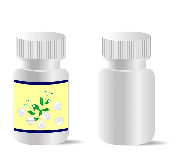 Дві реалістичні пляшки з таблетками ізольовані на білому фоні — стокове фото