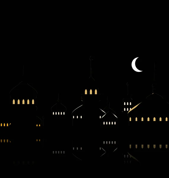 Silueta mešity proti noční obloze s půlměsícem — Stock fotografie