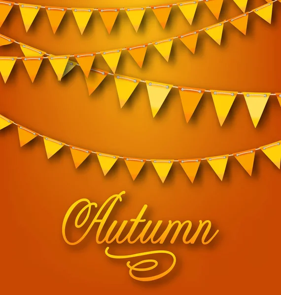 Autumn Bright Holiday Card with Hanging Bunting Pennants — Stock Photo, Image
