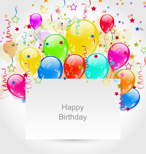 Çok renkli balonlar ve konfeti ile doğum günü Davetiyesi