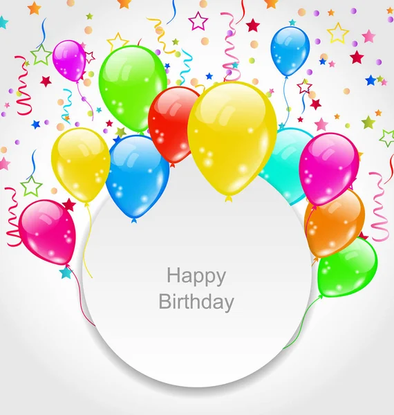 Happy Birthday Card with Set Balloons and Confetti — Stock Photo, Image