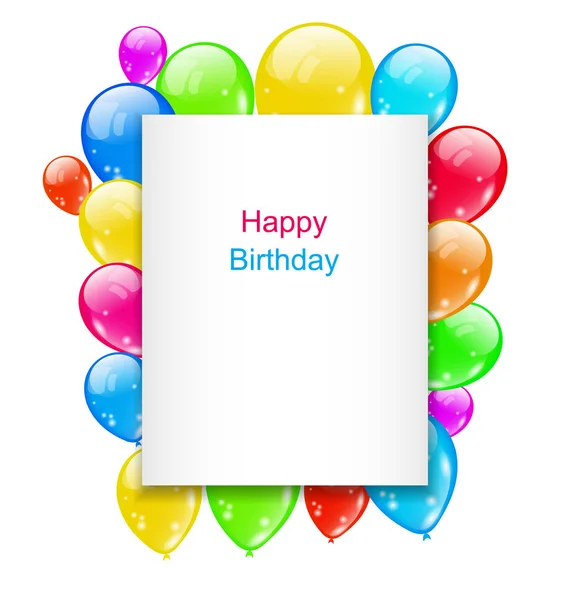 Születésnapi képeslap színes léggömbök, szöveg — Stock Fotó