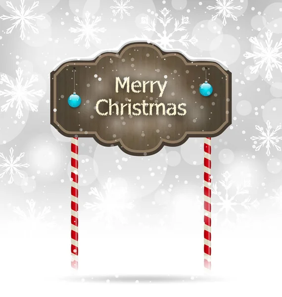 Snow covered wooden sign, Merry Christmas background — Stock Photo, Image