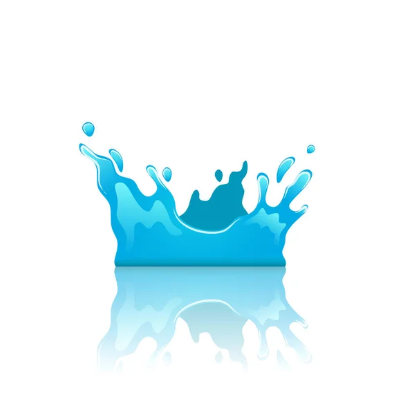 Couronne éclaboussure d'eau bleue avec réflexion, isolée sur fond blanc — Photo