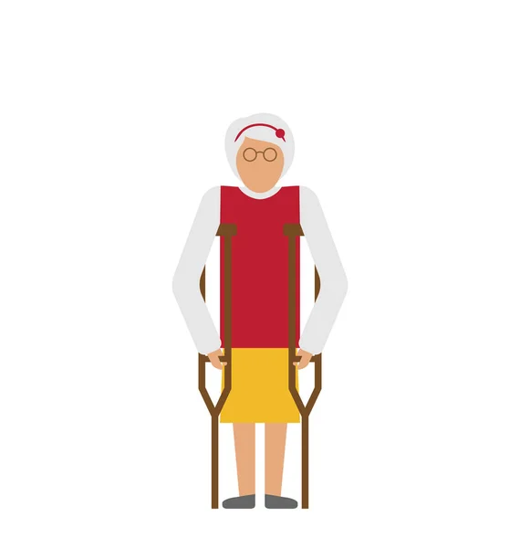 Oudere vrouw met krukken. Handicap, bejaarden, oma — Stockfoto
