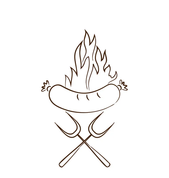 Горячая колбаса с пламенем на белом фоне — стоковое фото