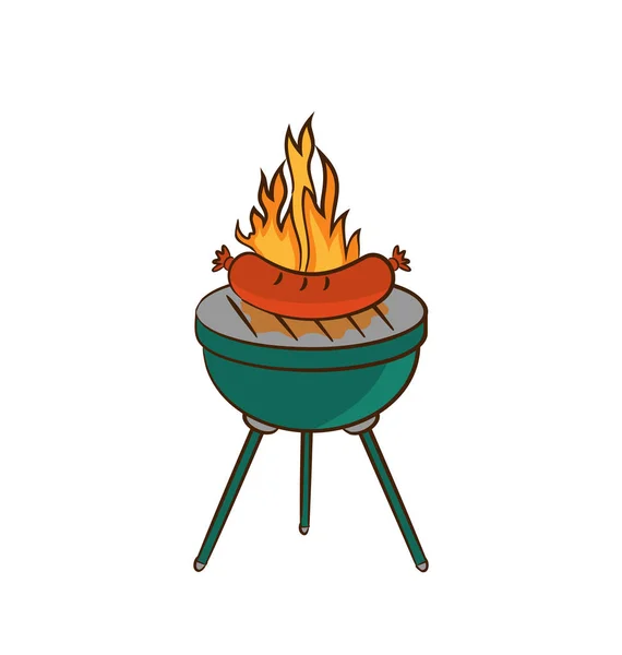 Барбекю с сосисками и пламенем — стоковое фото