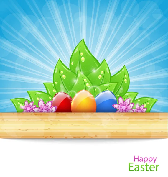 复活节背景与鸡蛋、 叶、 花 — 图库照片