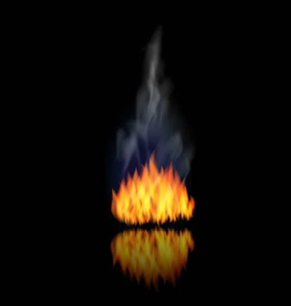 검은 배경에 연기와 현실적인 화재 불꽃 — 스톡 사진