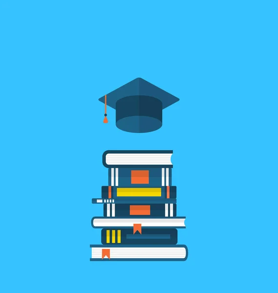 Flat icons of graduation cap and  heap textbooks — Stock Photo, Image