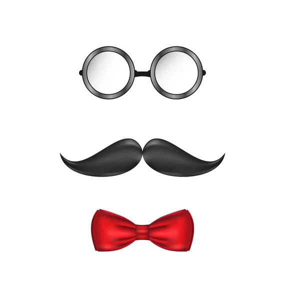 Hipster simbólico de una cara de hombre, gafas, bigote y pajarita, i — Foto de Stock