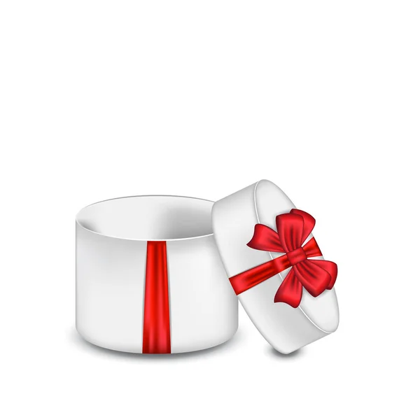 Boîte cadeau ouverte avec arc rouge isolé sur fond blanc — Photo