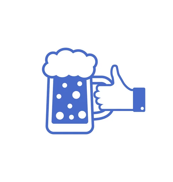 Ikone des blauen Daumens mit Bierkrug — Stockfoto