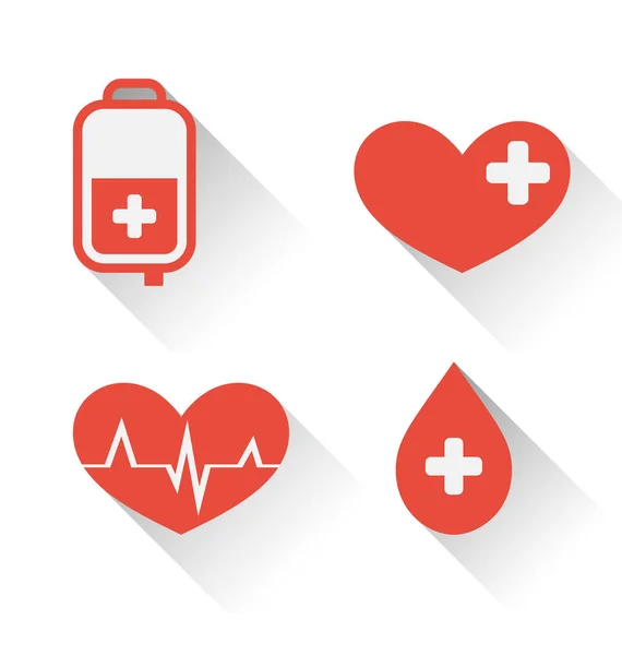 Platt medicinsk ikoner av donera blod med långa skugga — Stockfoto