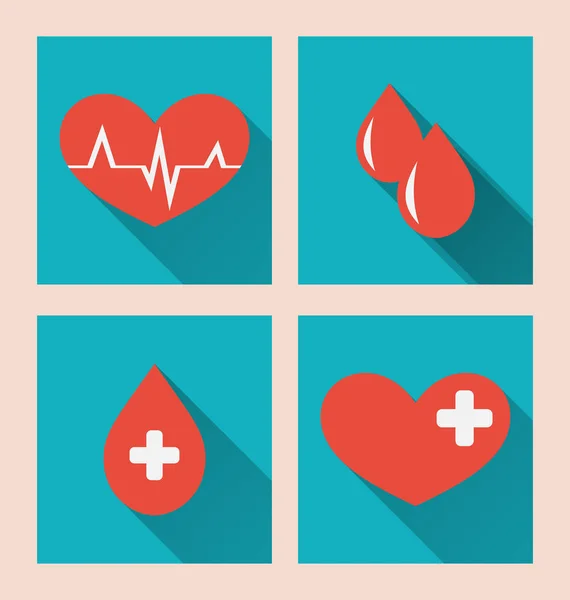 Flat medical icons of donate blood with long shadows — Stock Photo, Image