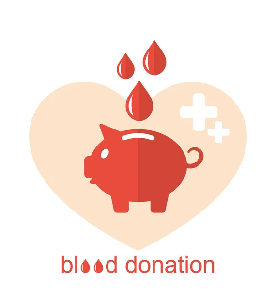 Concept Flat Medical Icons of Piggy Bank as Blood Donation — Stock Photo, Image