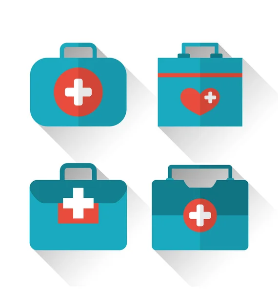 Set icons of medicine chest with long shadow in flat style — Stock Photo, Image