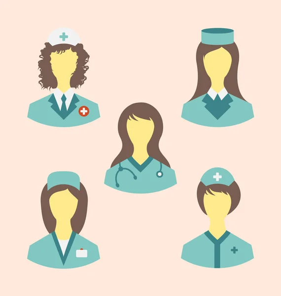 Icons set of medical nurses in modern flat design style — Stock Photo, Image