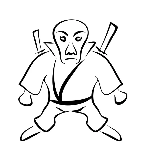 Croquis du personnage Ninja, isolé sur fond blanc, Hand-dr — Photo