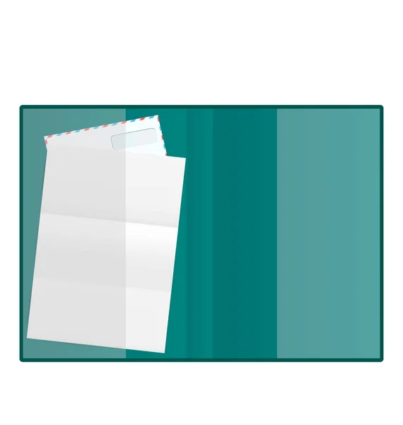Offene Mappe mit Papier und Umschlag, isoliert auf weißem Hintergrund — Stockfoto