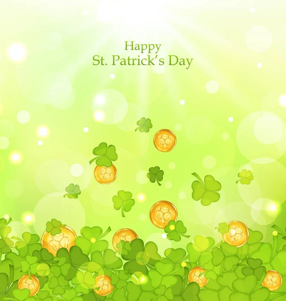 Light background with clovers and coins for St. Patricks Day — Stock Photo, Image