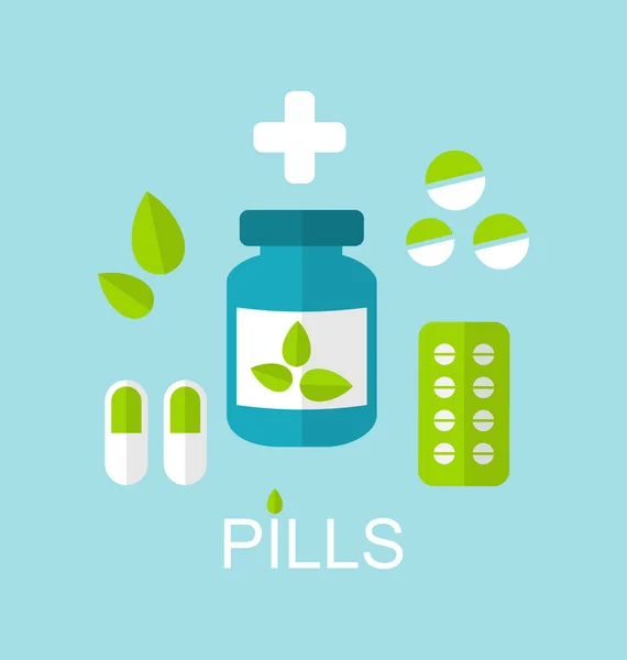 Comprimidos Comprimidos, Cápsulas, Medicamentos e Folhas — Fotografia de Stock