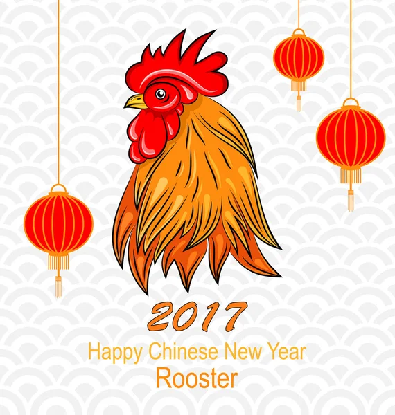 Tête de Coq avec Lanternes Chinoises pour Bonne Année — Photo