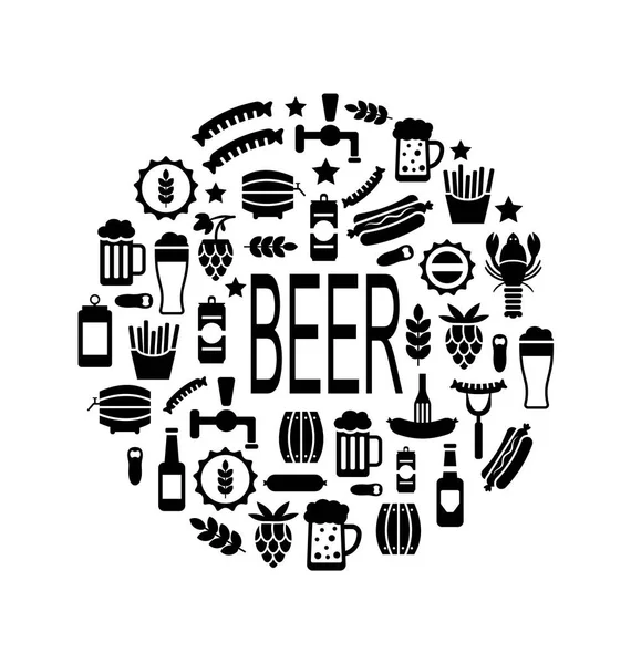 Svart ikoner av öl och Snacks — Stockfoto