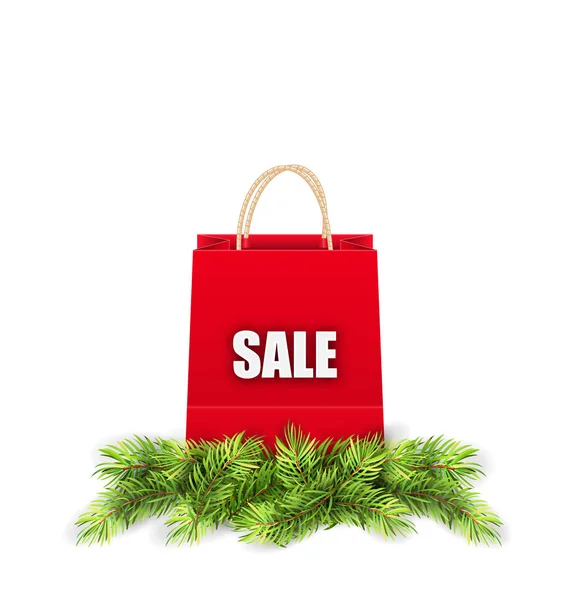 Χριστουγεννιάτικα ψώνια τσάντα πώληση με κλαδιά έλατου — Φωτογραφία Αρχείου