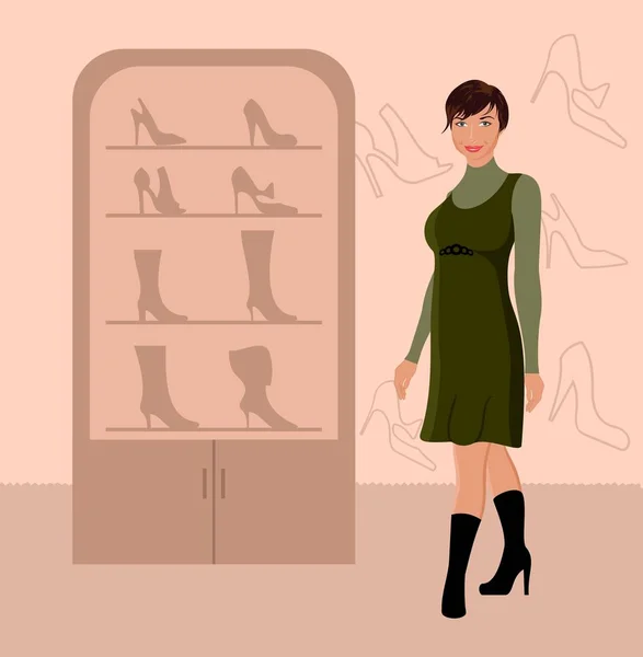 Mode flicka shopping i skobutik — Stockfoto