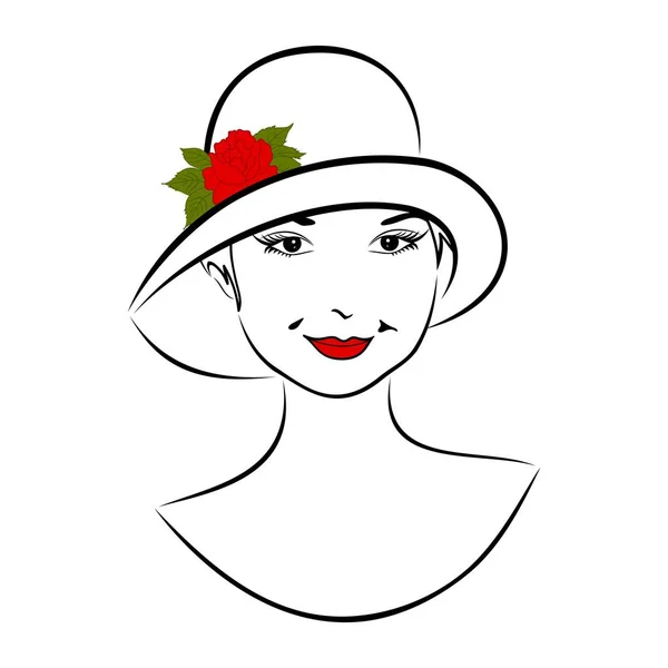 Αναδρομικό ύφος κορίτσι πρόσωπο στο καπέλο με τριαντάφυλλο — Φωτογραφία Αρχείου