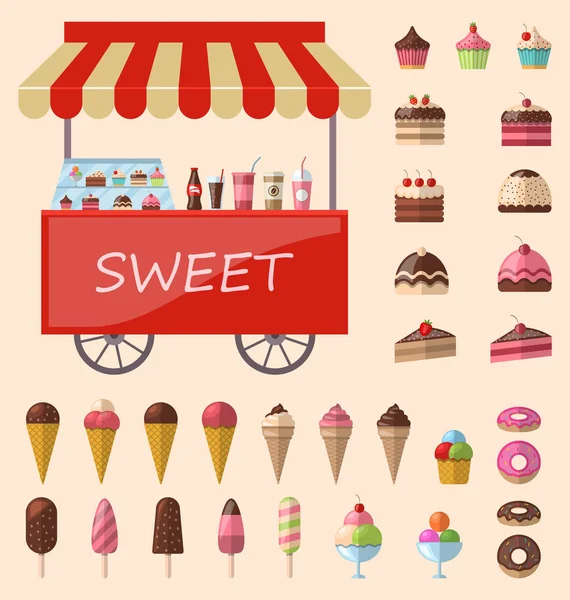 Läckra sötsaker och glass ikoner set — Stockfoto