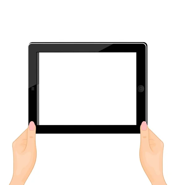 Ilustración de la tableta del ordenador en una mano de la mujer - hor — Foto de Stock