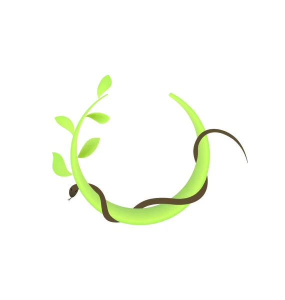 Концептуальная иллюстрация ветви у зеленого листа и змеи — стоковое фото
