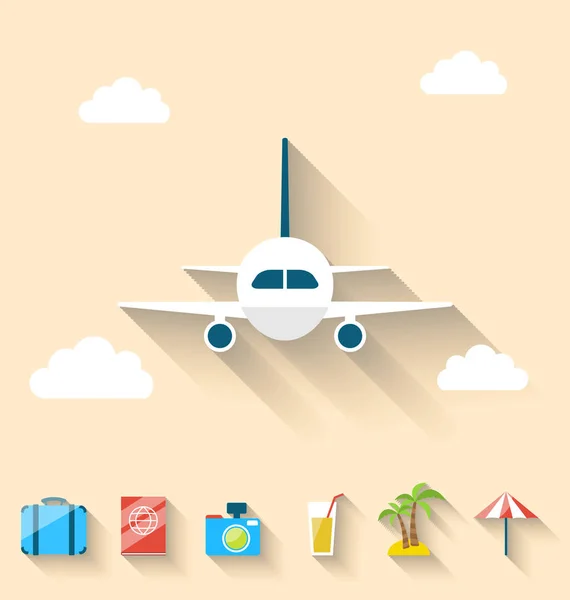 Flat set icons of planning summer vacation, simple style with lo — Stock Photo, Image