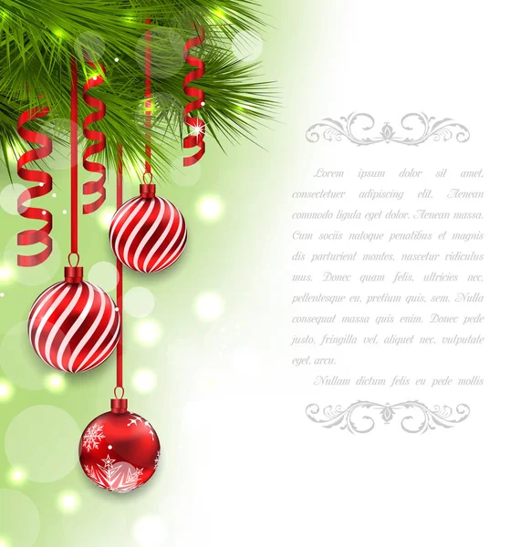 Cartão de Natal com filiais de abeto e bolas de vidro — Fotografia de Stock