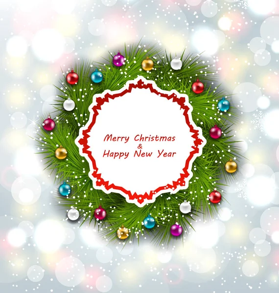 ख्रिसमस wreath आणि बॉल्स सह उत्सव कार्ड — स्टॉक फोटो, इमेज