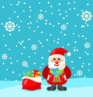 Mutlu Noeller Noel Baba hediye bir yığını tutan