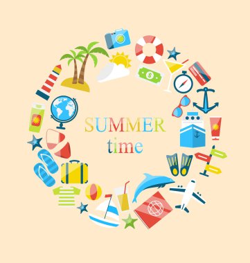 Düz modern tasarım simgeler seyahat tatil, plann bir yolculuğa