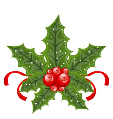 Noel holly dut dalları ve geri izole üzerinde beyaz şerit