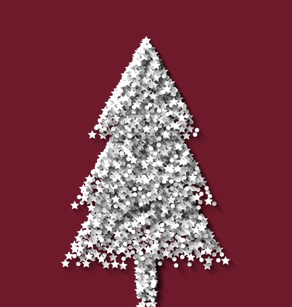 Weihnachtsbaum auf rotem Hintergrund aus weißen Raureifpartikeln — Stockfoto