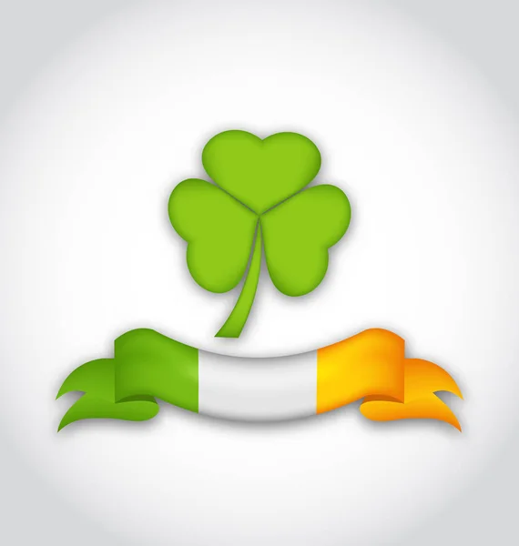 Trifoglio con nastro nei colori tradizionali della bandiera irlandese per San Patrizio — Foto Stock
