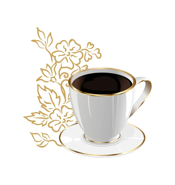 Cup of coffee isolated with floral design elements — Stock Photo, Image