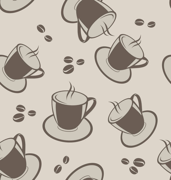 Seamless background with coffee cups and beans