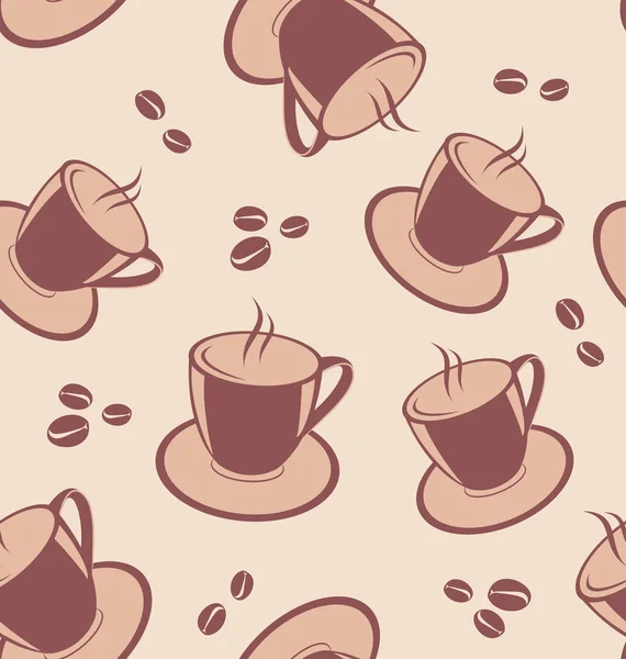 Nahtloses Muster mit Kaffeetassen und Bohnen — Stockfoto