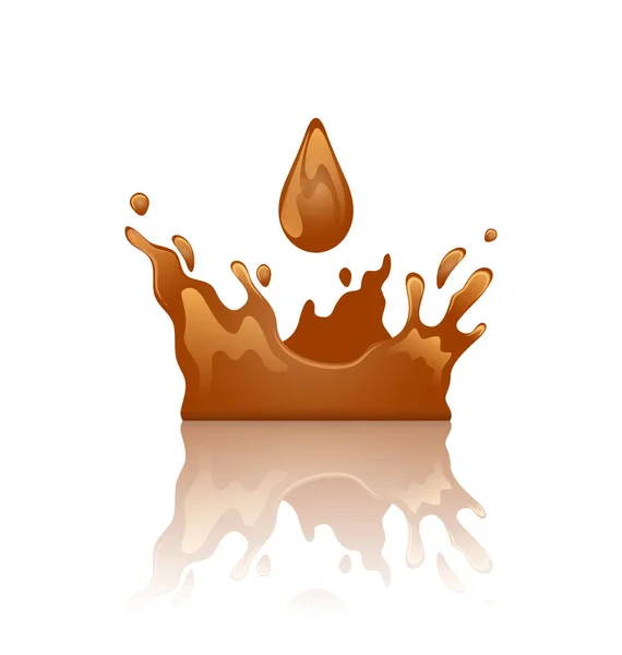 Choklad splash krona med droppe och reflektion, isolerad på — Stockfoto