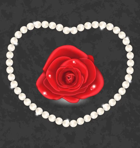 Rosa roja con corazón de perla —  Fotos de Stock